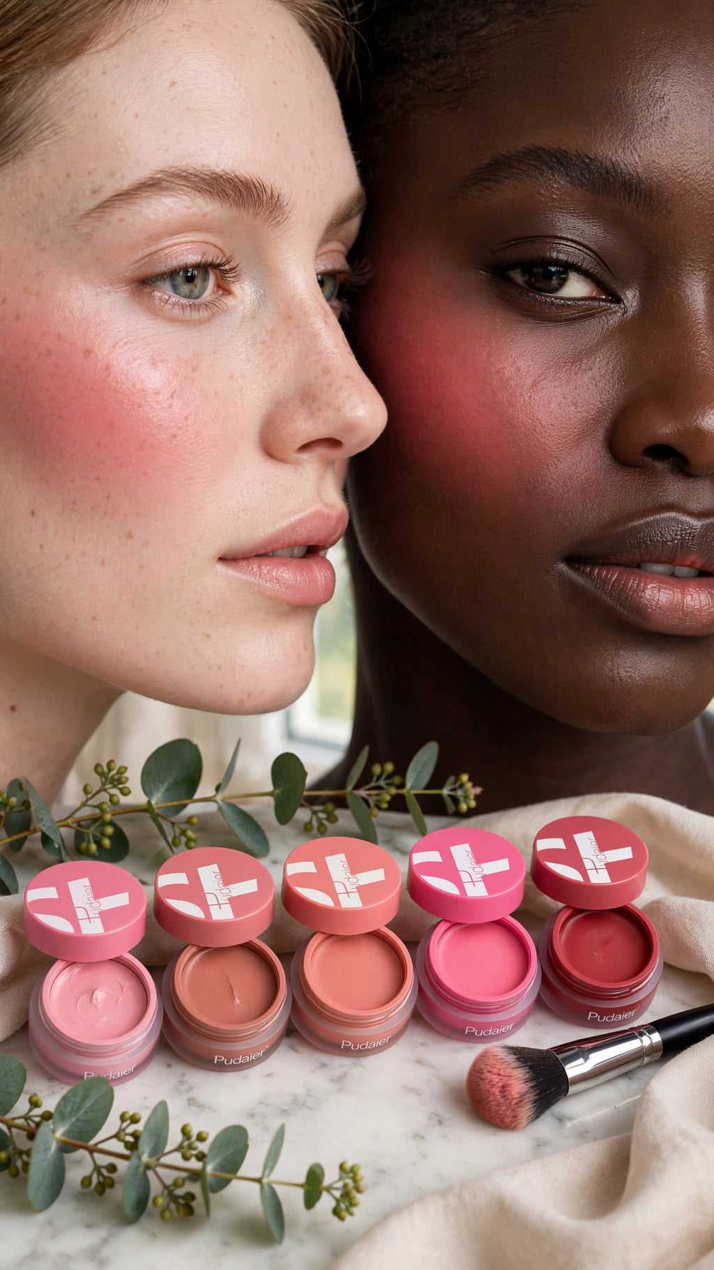 Highly Pigmented Fine Texture Blush with Brush – Waterproof 3D Contour Blush