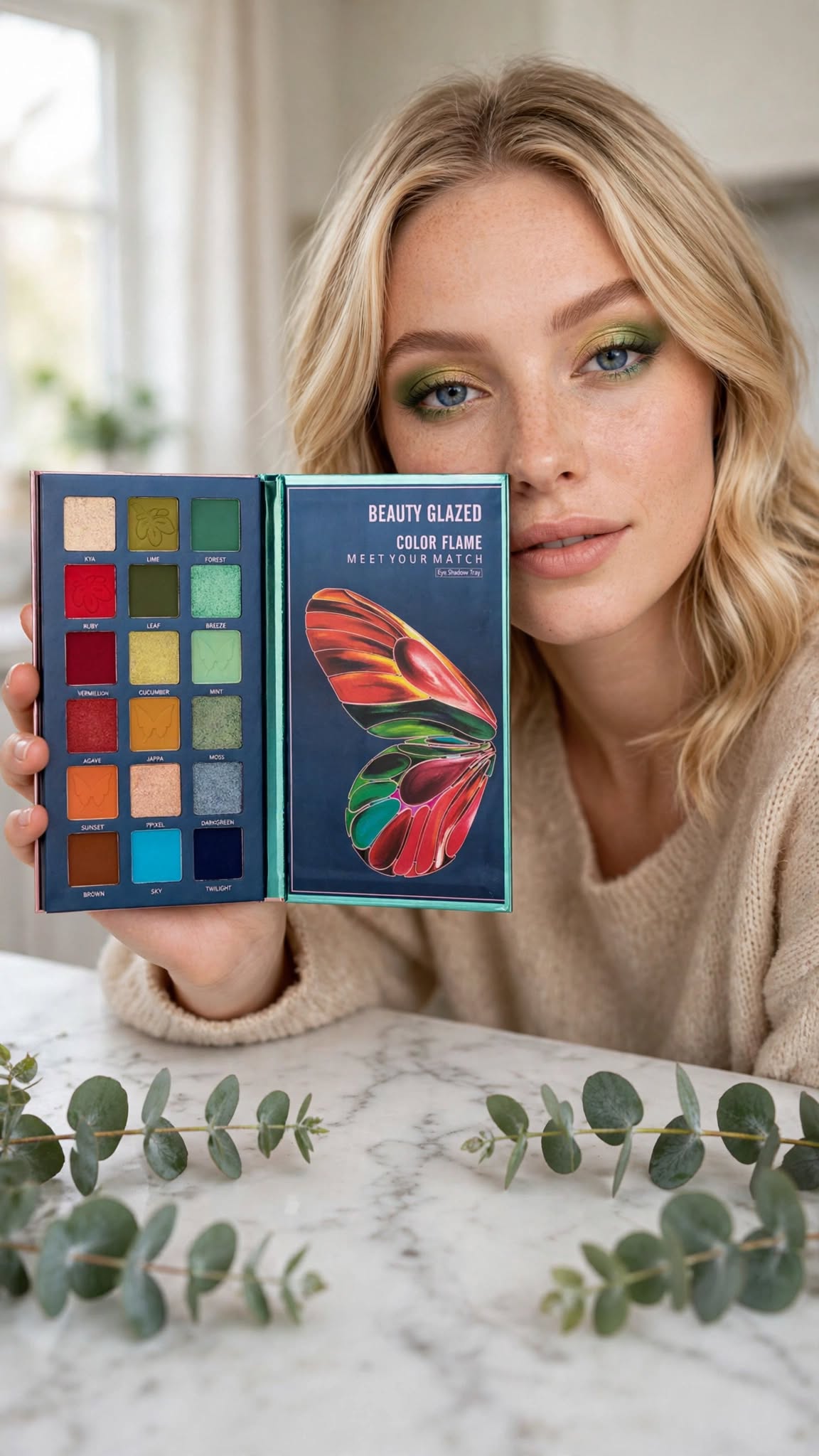 18-Colour Butterfly Eyeshadow Palette – Matte, Pearl & Glitter Shades