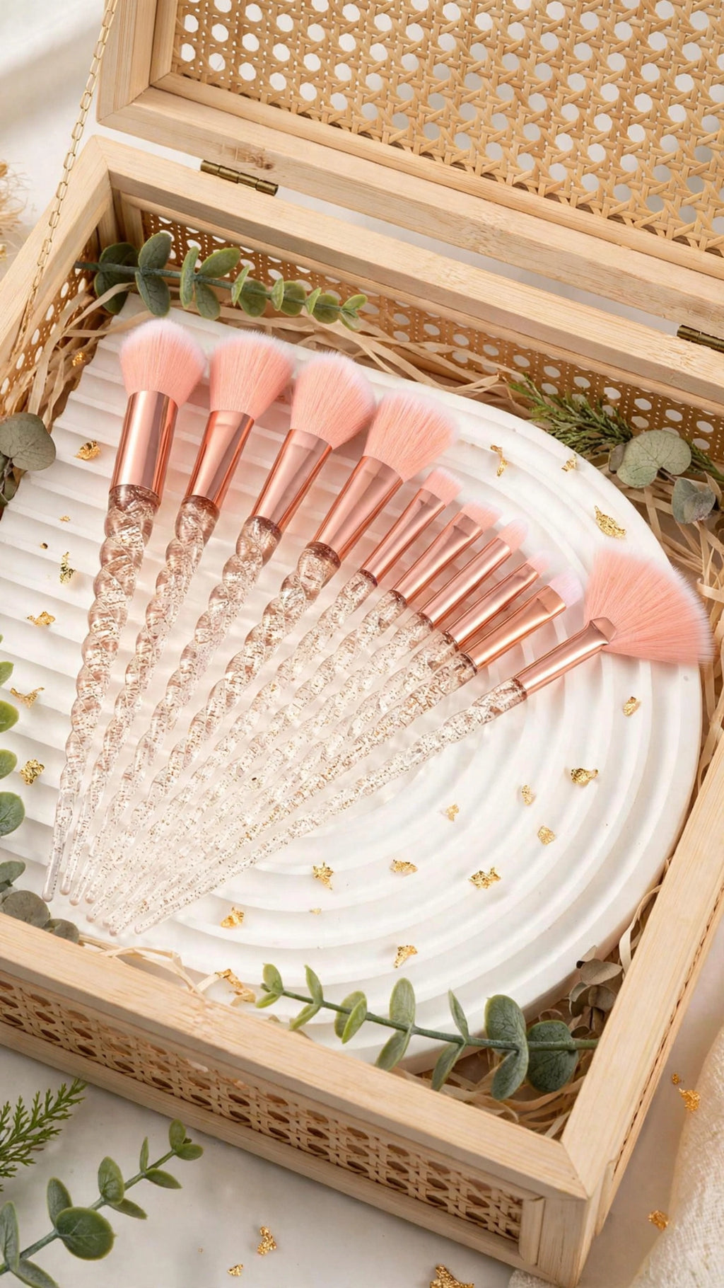 10pcs Gold Unicorn Spiral Handle Ergonomic Makeup Brush Set