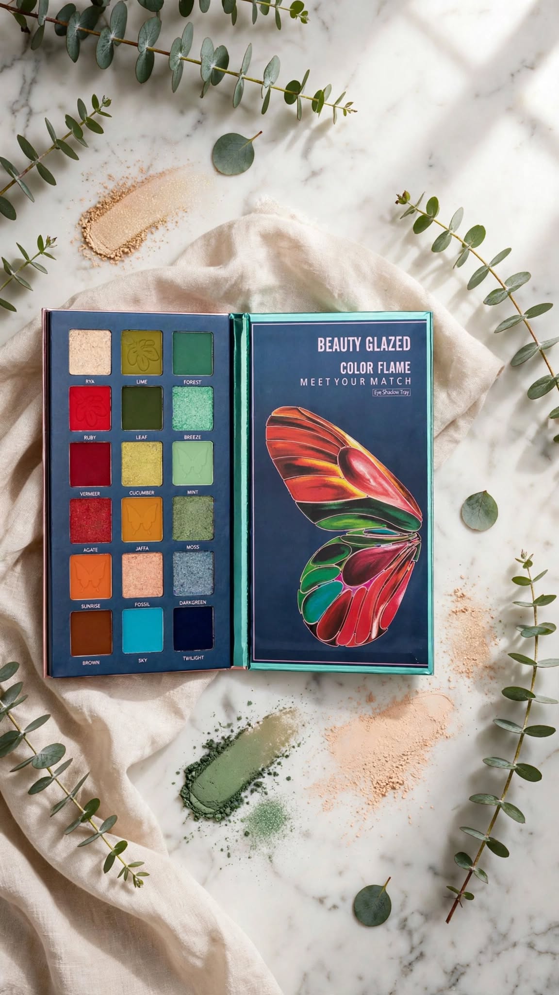 18-Colour Butterfly Eyeshadow Palette – Matte, Pearl & Glitter Shades