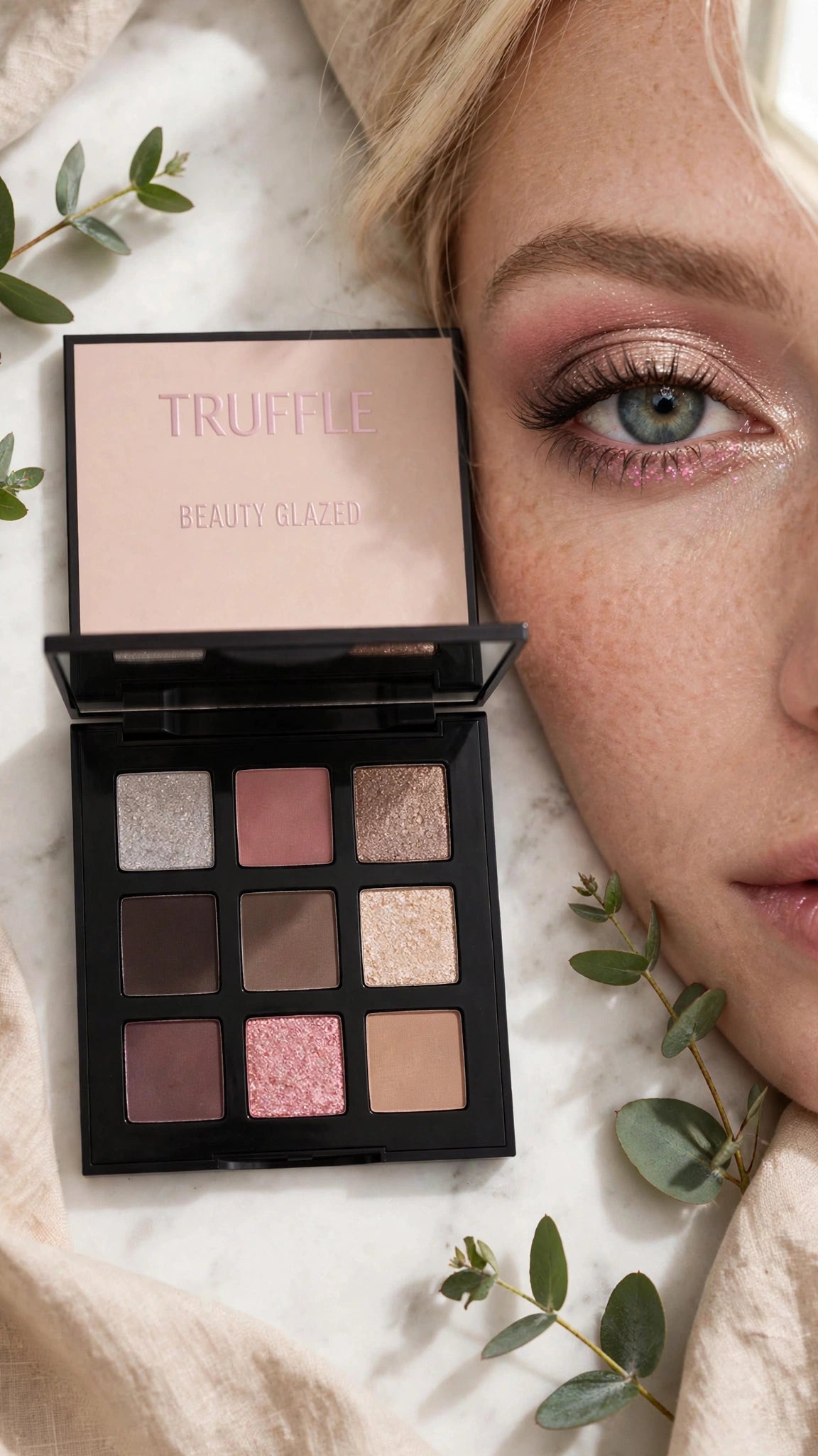 9-Colour Eyeshadow Palette – Matte, Shimmer, Glitter & Cream Textures