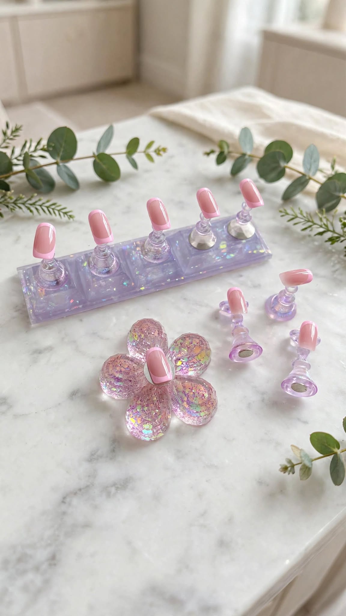 3D Acrylic Aurora Purple Nail Art Stand & Practice Set