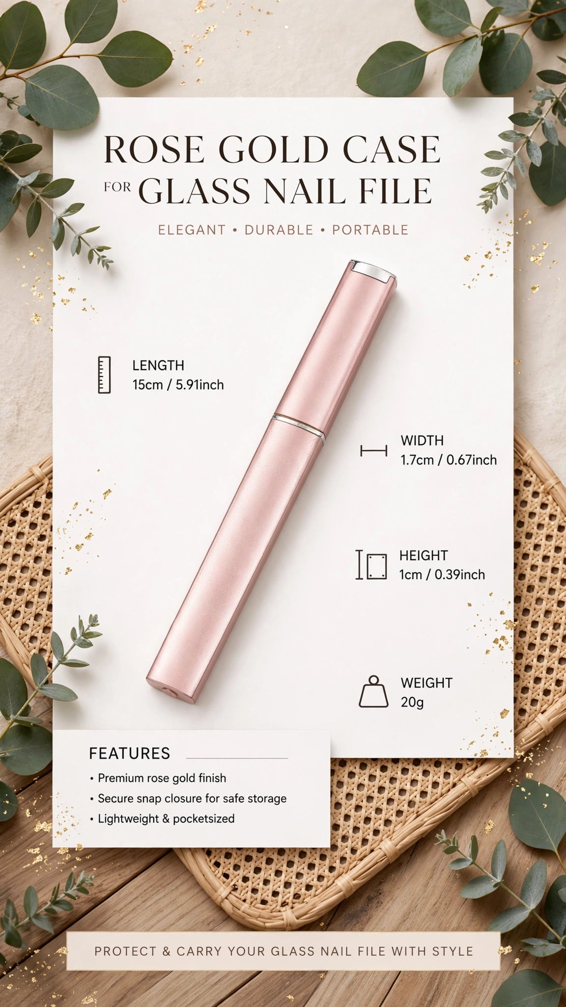 Rose Gold Glass Nail File – Manicure & Pedicure Nail Tool