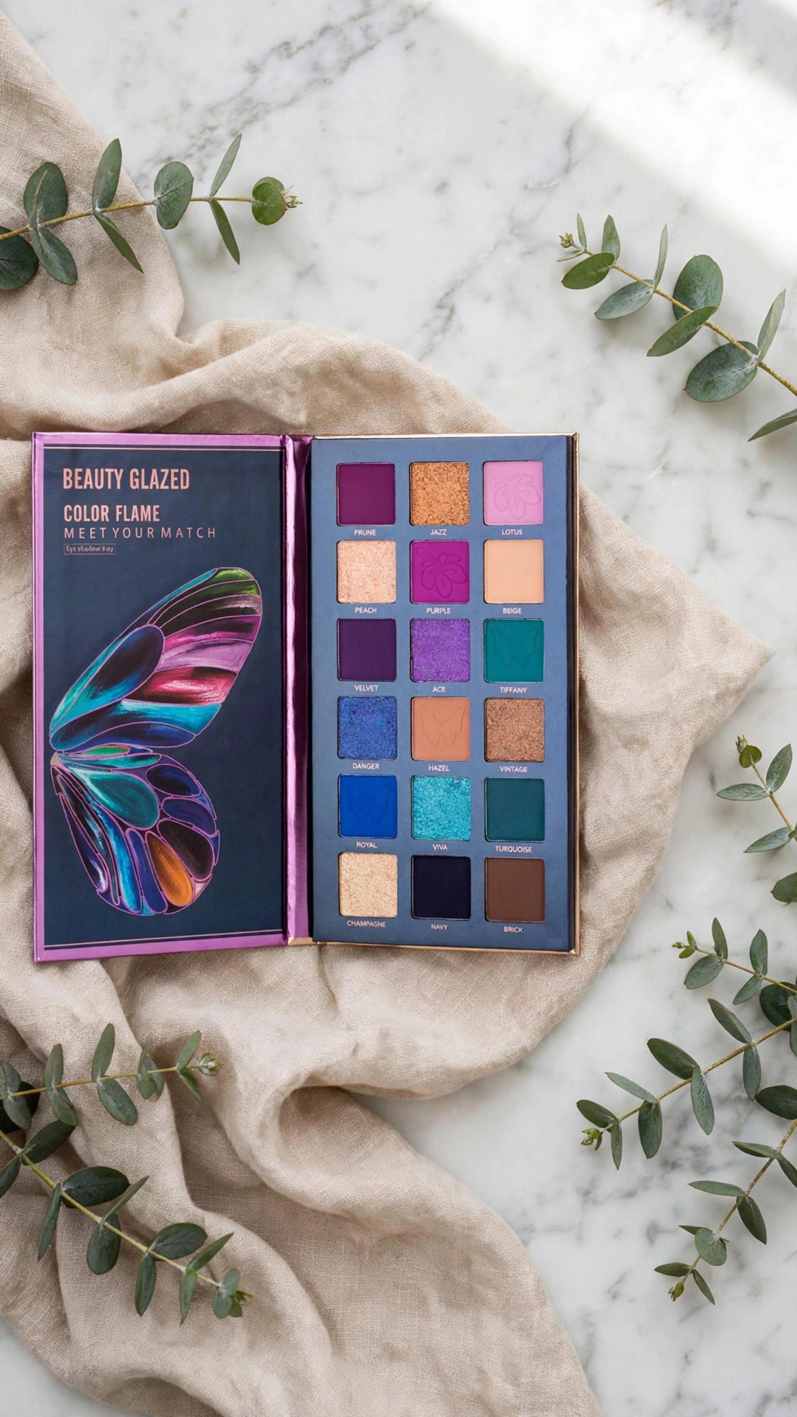 18-Colour Butterfly Eyeshadow Palette – Matte, Pearl & Glitter Shades