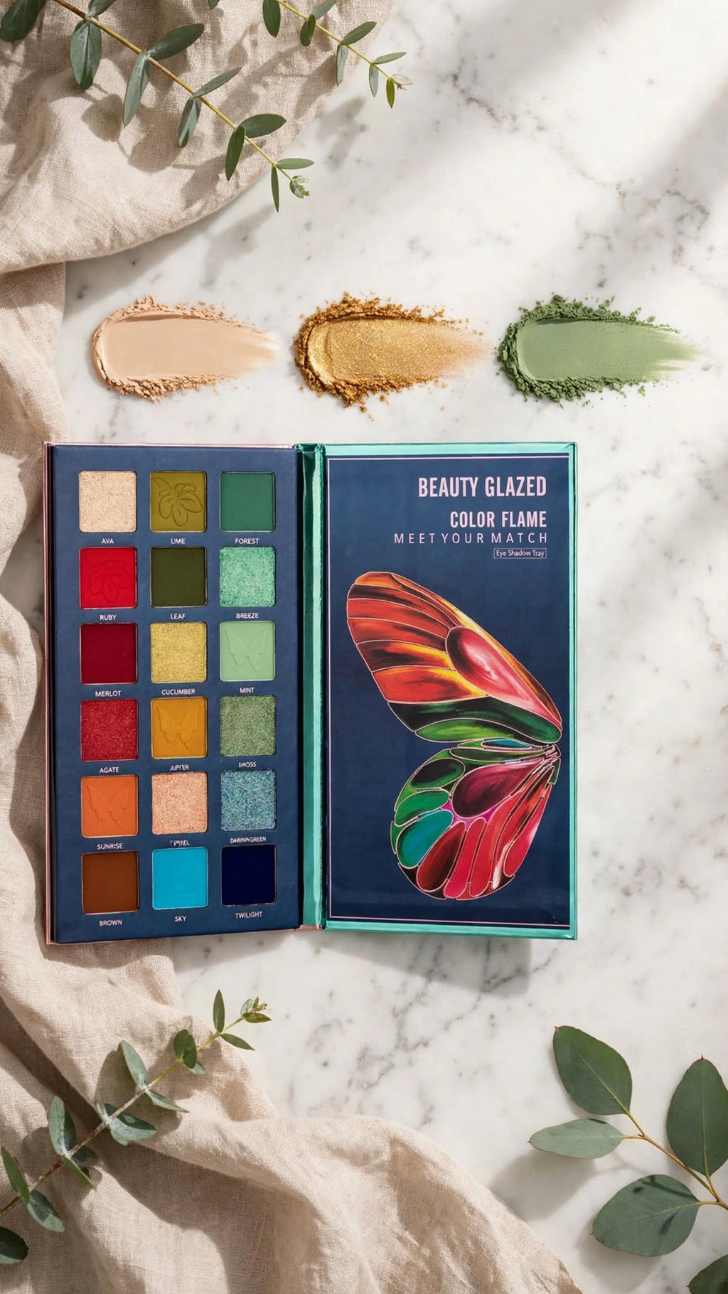 18-Colour Butterfly Eyeshadow Palette – Matte, Pearl & Glitter Shades