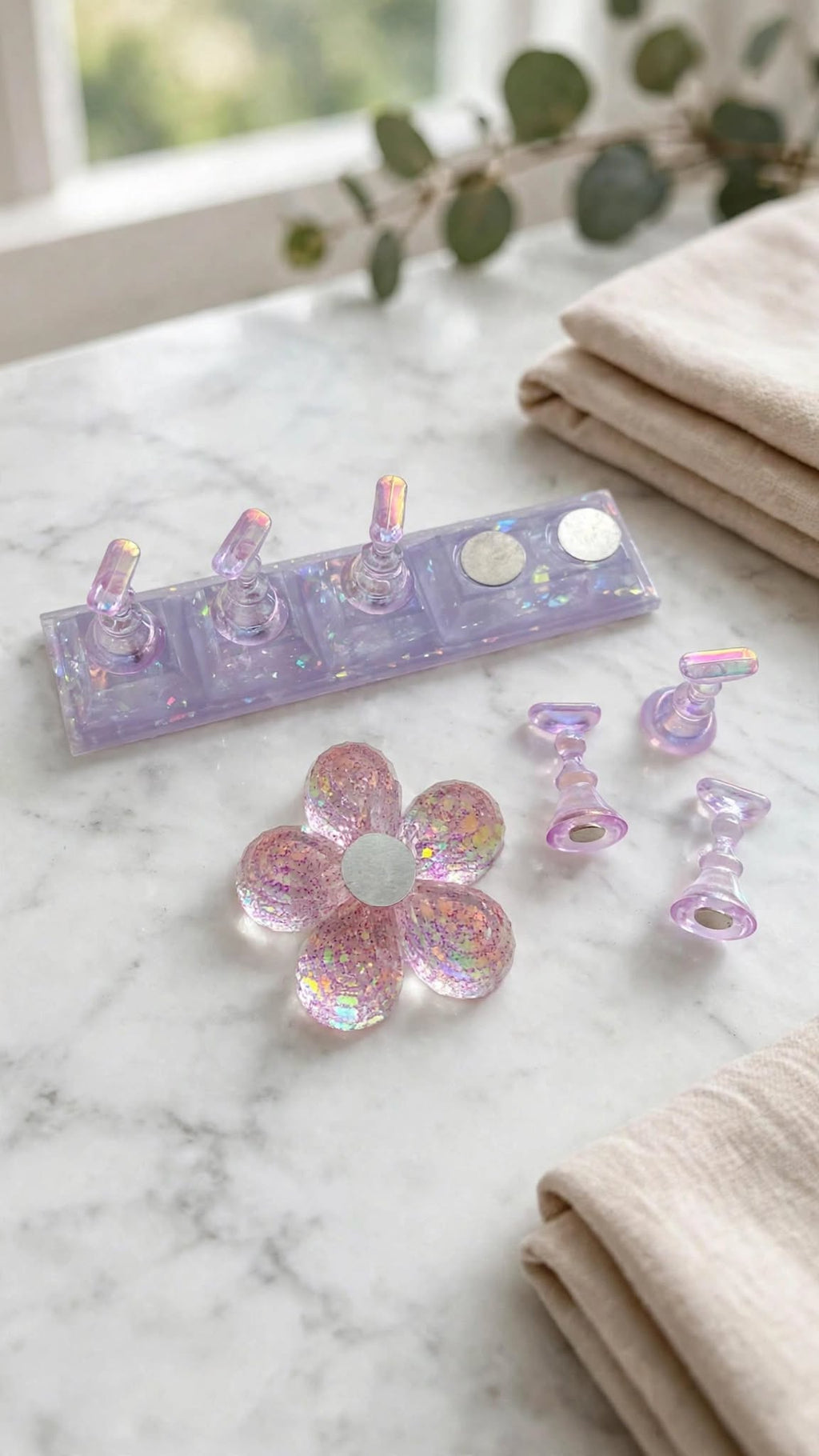 3D Acrylic Aurora Purple Nail Art Stand & Practice Set