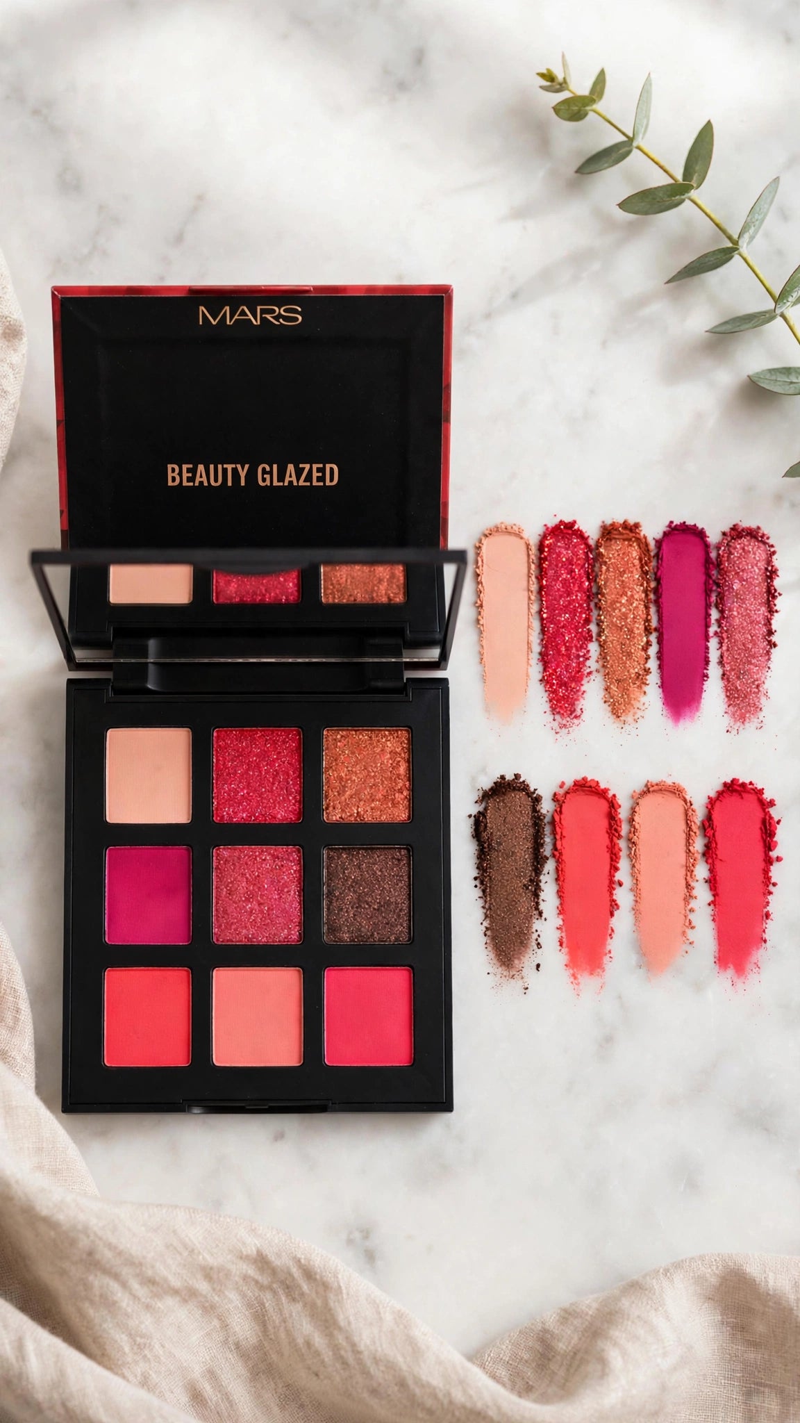 9-Colour Eyeshadow Palette – Matte, Shimmer, Glitter & Cream Textures
