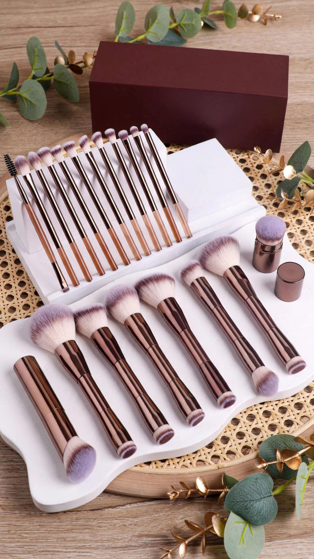 21pcs Professional Dual-Ended Makeup Brush Set with Storage Box