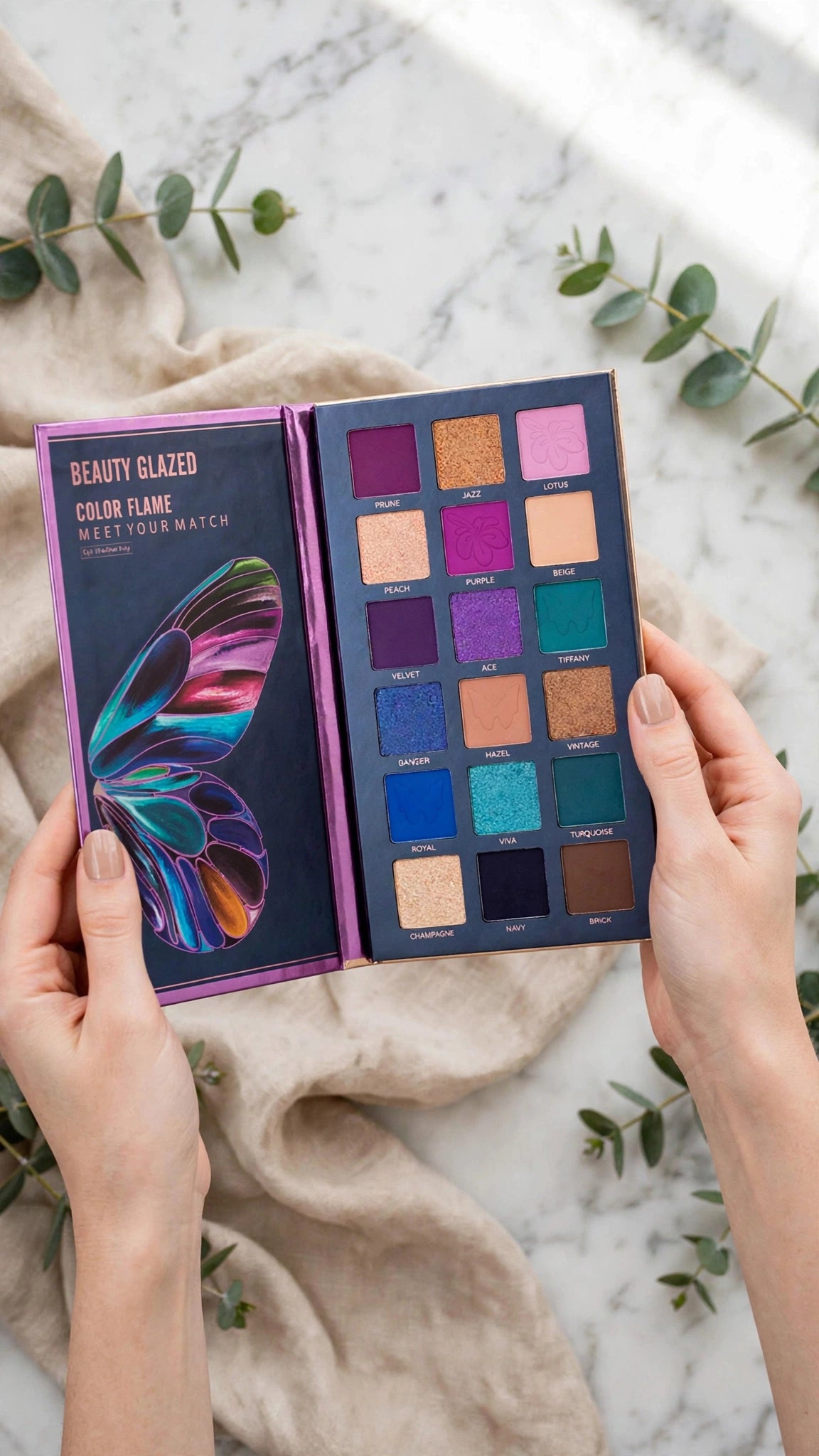 18-Colour Butterfly Eyeshadow Palette – Matte, Pearl & Glitter Shades