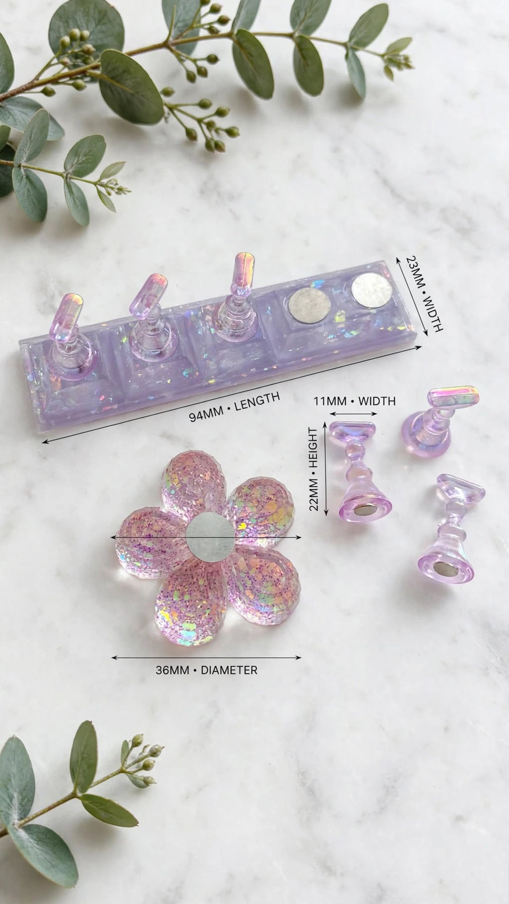 3D Acrylic Aurora Purple Nail Art Stand & Practice Set