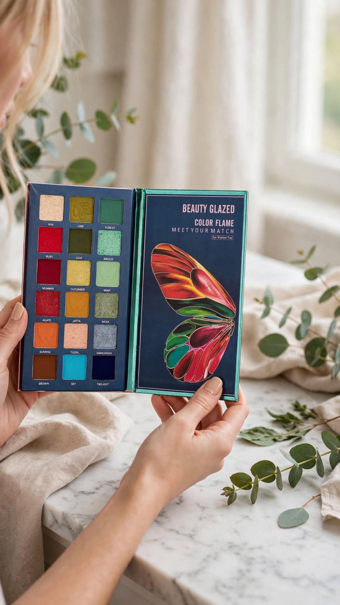 18-Colour Butterfly Eyeshadow Palette – Matte, Pearl & Glitter Shades