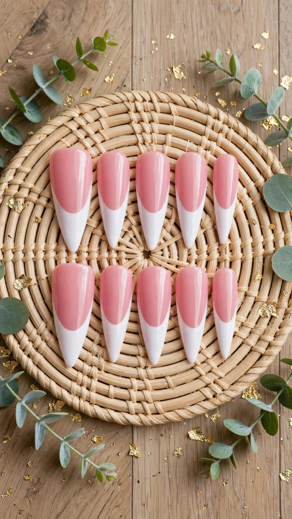 Almond-Shaped Press-On Nails – Nude & White French Tip Design (10pcs)