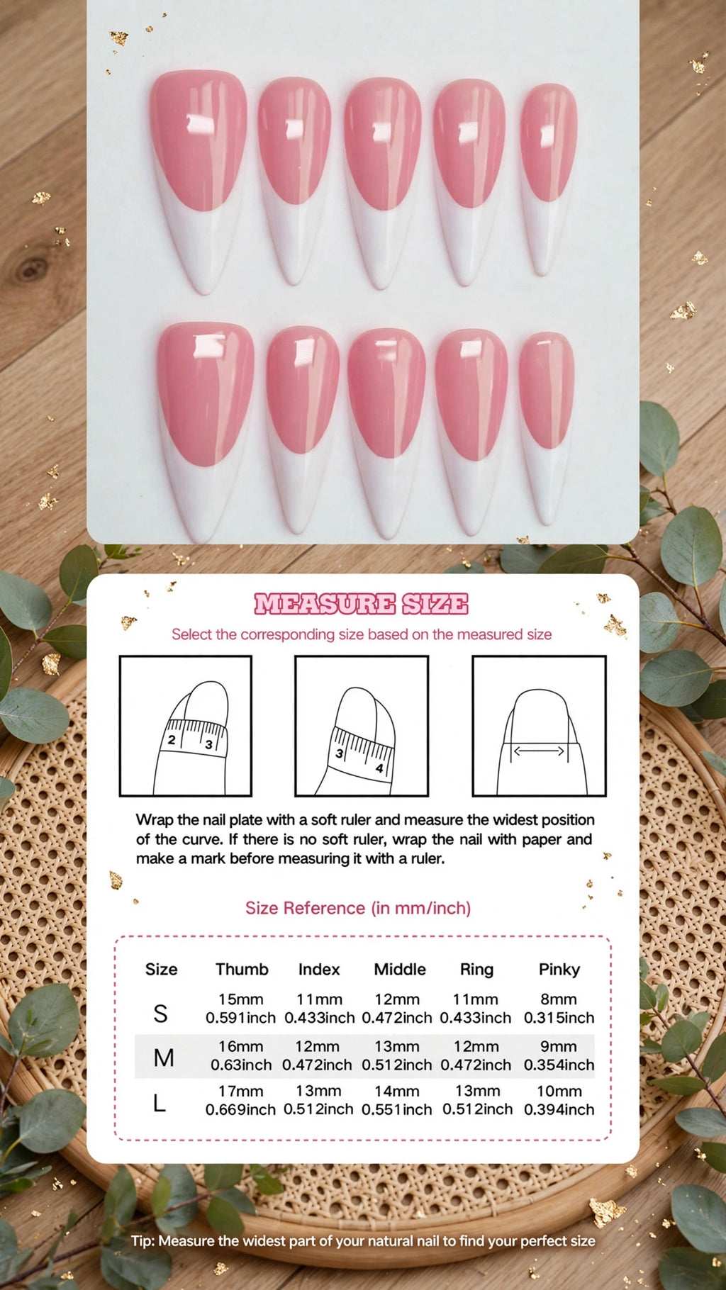 Almond-Shaped Press-On Nails – Nude & White French Tip Design (10pcs)