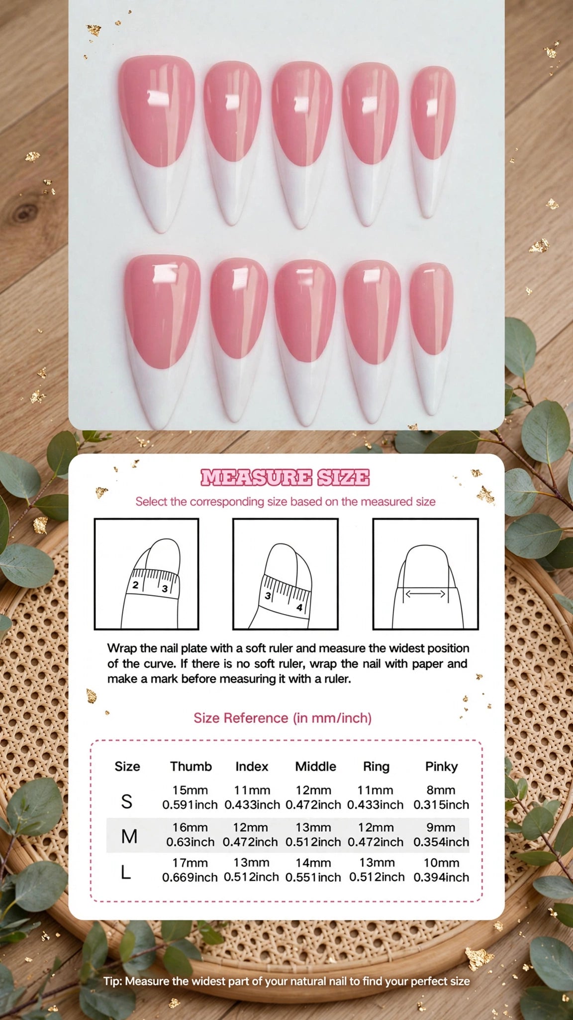Almond-Shaped Press-On Nails – Nude & White French Tip Design (10pcs)
