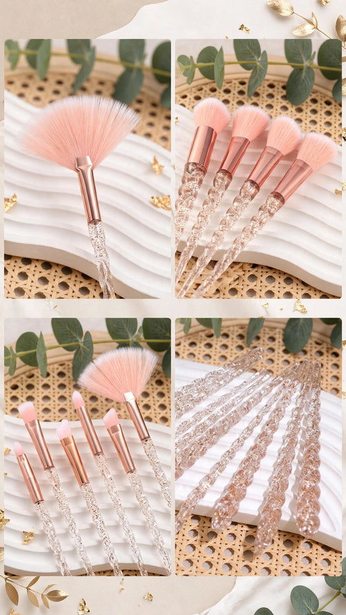 10pcs Gold Unicorn Spiral Handle Ergonomic Makeup Brush Set