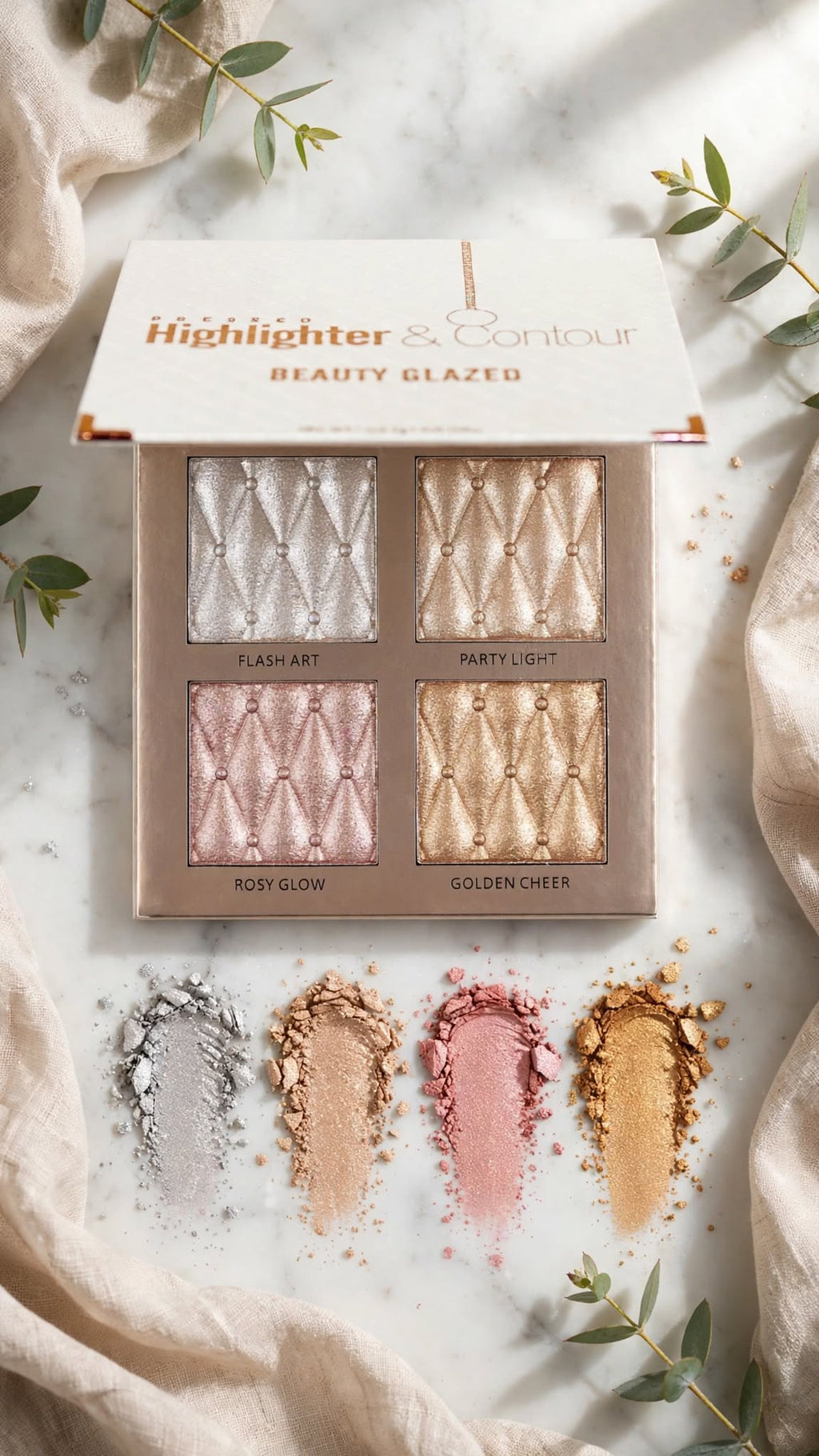 4-Colour Highlighter & Contour Palette – Bronzer, Eyeshadow & Brightening Shades