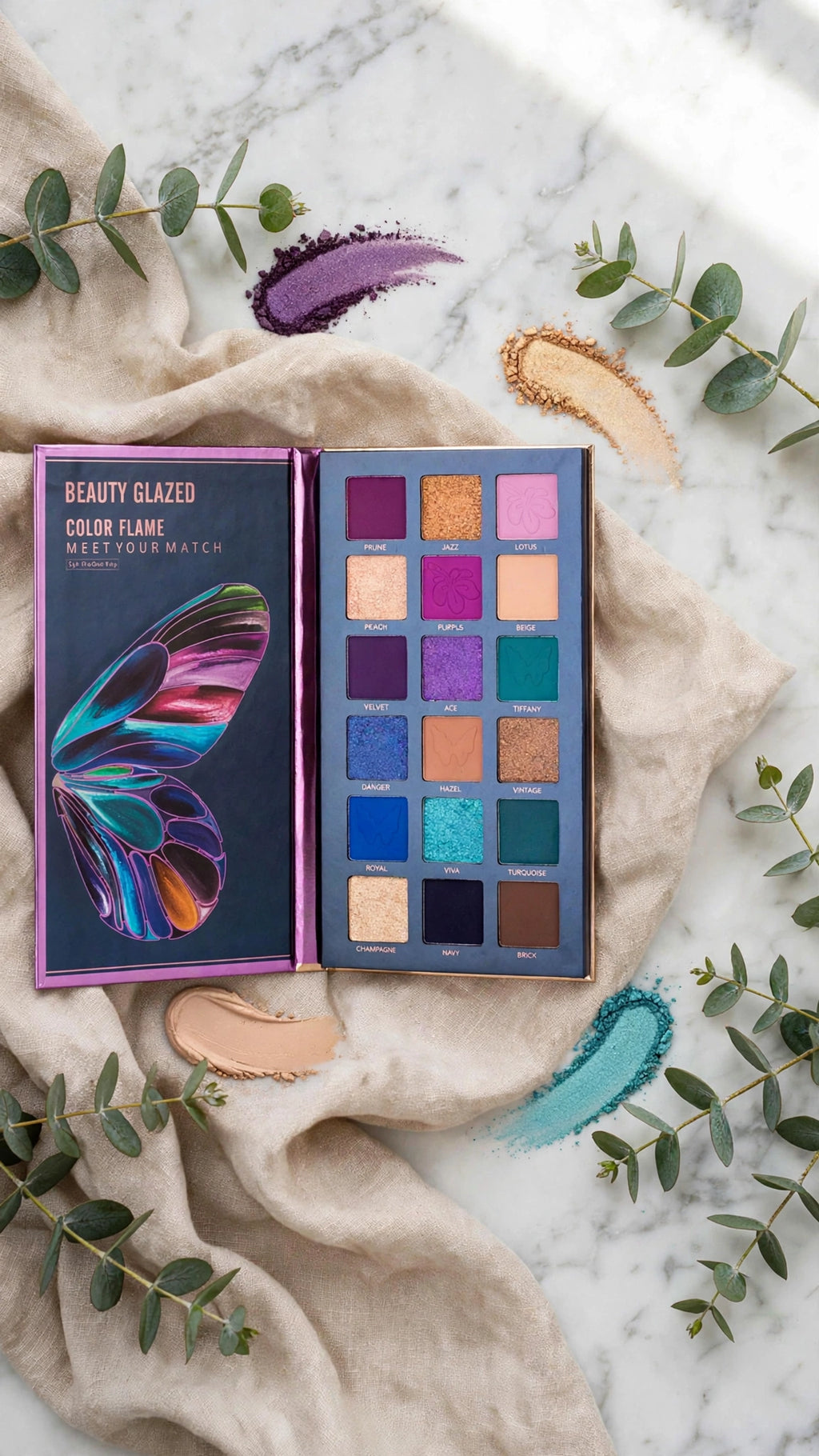 18-Colour Butterfly Eyeshadow Palette – Matte, Pearl & Glitter Shades
