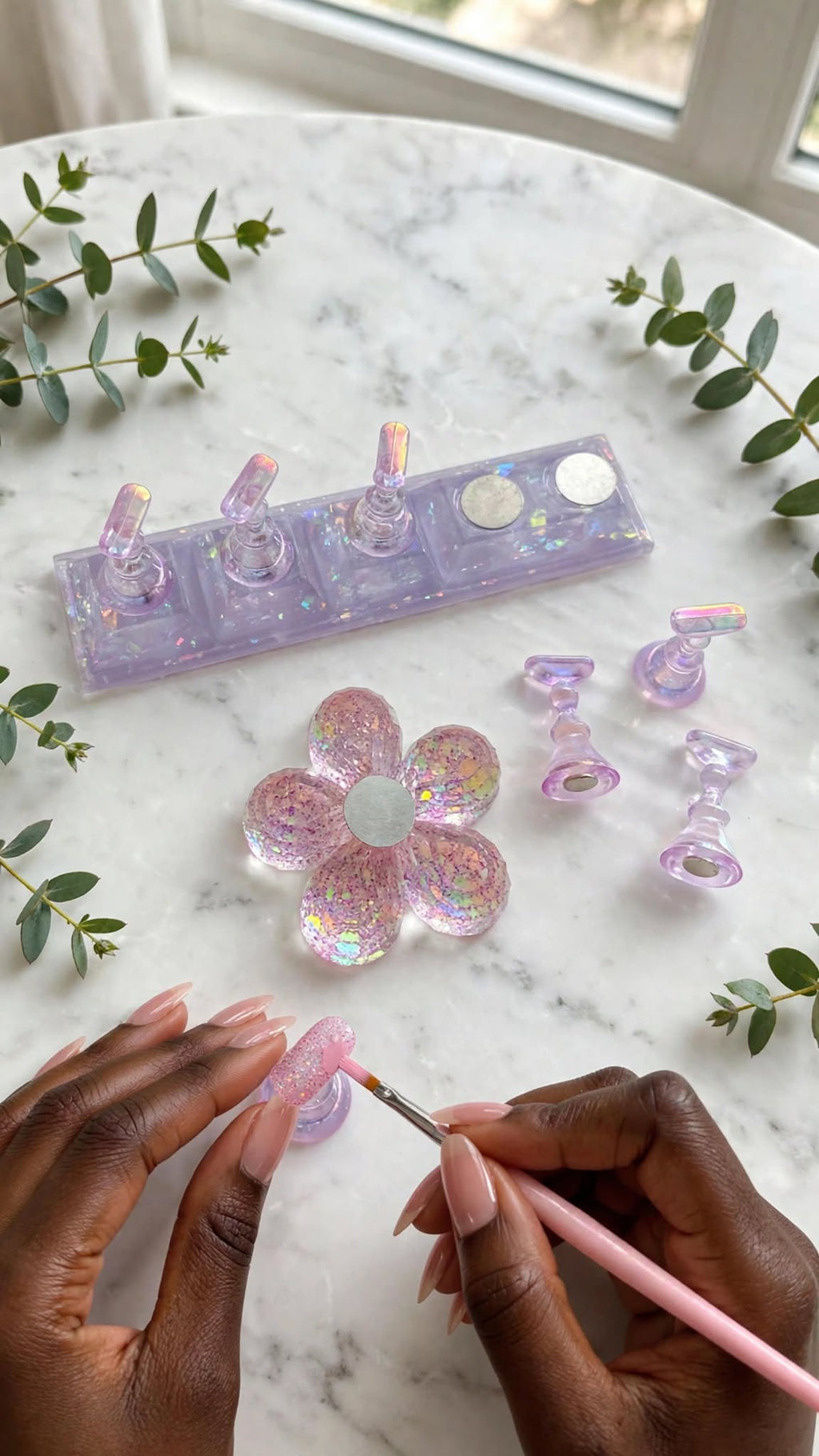 3D Acrylic Aurora Purple Nail Art Stand & Practice Set