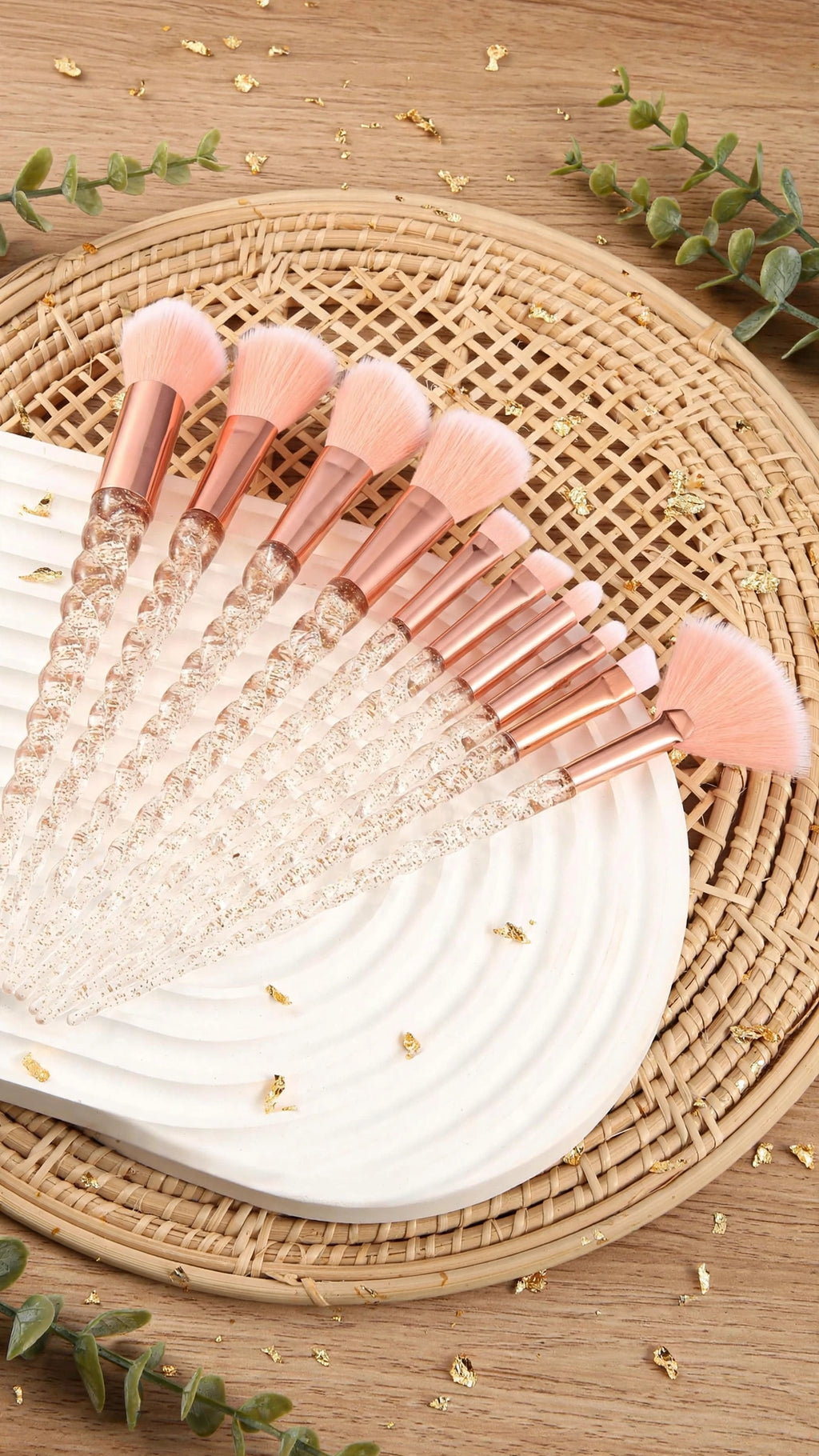 10pcs Gold Unicorn Spiral Handle Ergonomic Makeup Brush Set